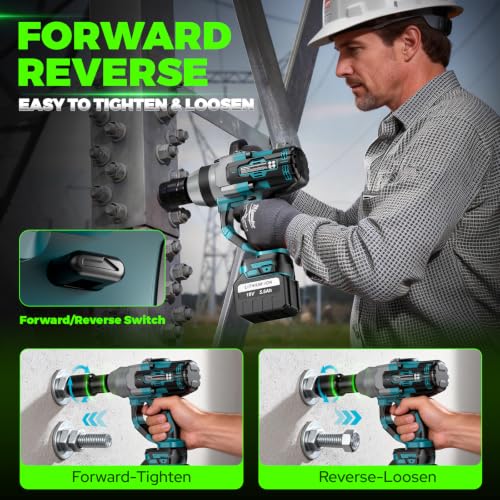 Cordless Impact Wrench 1 Inch, 3000N.m High Torque Impact Wrench Heavy Duty with Auxiliary Handle, Brushless Electric Impact Gun, 2x 5.5Ah Battery, Variable Speeds for Car Tire Lug Nut Removal Tool