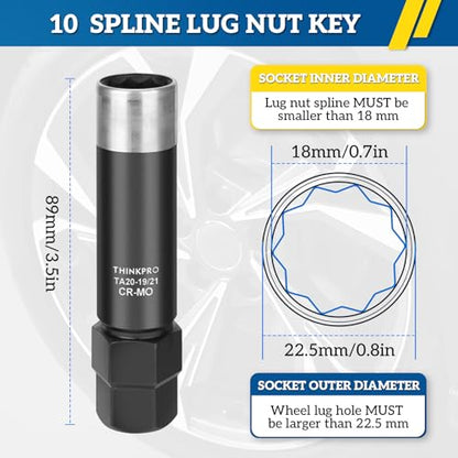 10 Spline Lug Nut Socket for TA20 19/21 10-Spline Lug Nut Tool Key | 10 Point Socket Compatible with Bimecc 10 Spline Lug Nut Key,19,21mm Hex Drive 10 Spline Socket - color: Ta20-19/21