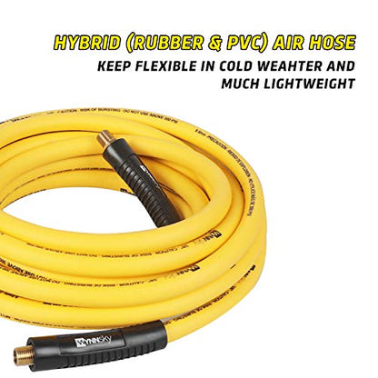 18pc Air Compressor Acc Kit, 3/8" x 25 ft Hybrid Hose with 1/4 NPT M Threads, Quick Connect Fittings, Air Blow Gun Kit, Chuck, Tire Gauge