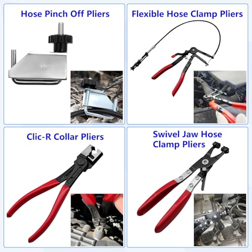 ZKTOOL 16PCS Hose Clamp Pliers Set, Professional Removal & Installation Tool Kit with Long Reach Flexible Wire & Electrical Disconnect Pliers for Fuel, Oil, Coolant Radiator, Heater and Water Hoses