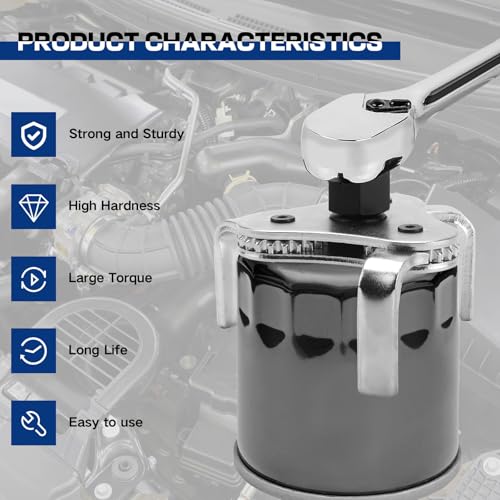 vvag Adjustable Oil Filter Wrench Tool, 3 Jaw 2 Way Oil Filter Remover for 2.5-4.5 Inch, Universal Oil Filter Tool Compatible with Toyota/Trucks/Cars, Automotive Filter Removal Wrench