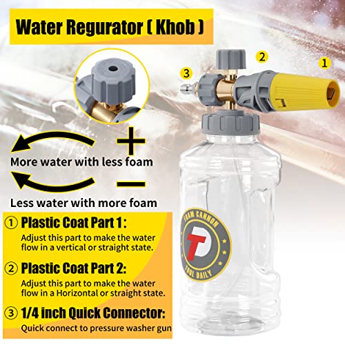 Tool Daily Foam Cannon with Pressure Washer Gun 5000 PSI, Power Washer Gun with 3/8'' Swivel Quick Connector, Adjustable Foam Blaster, M22 and 1/4 Inch Quick Connect, 1.5 Liter - size: 1.5 L