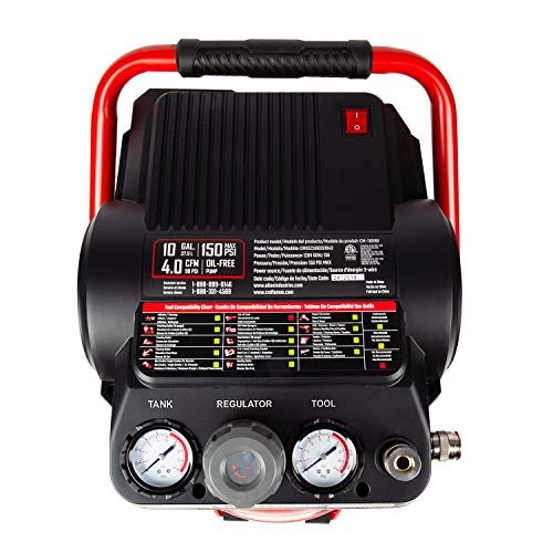 Craftsman Air Compressor 10 Gallon, Peak 1.8 HP, Max 150 PSI, 4.0CFM@90PSI, 5.0 CFM@40PSI, Oil-free, Portable Air Compressor with Wheel, 120V, Model: CMXECXA0331042