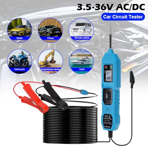 Multifunctional Car Circuit Tester, 3.5-36V DC Automotive Power Circuit Tester with LCD Display and Sharp Probe, Electric Test Pen for Car Battery Polarity Continuity Fuses (Blue)
