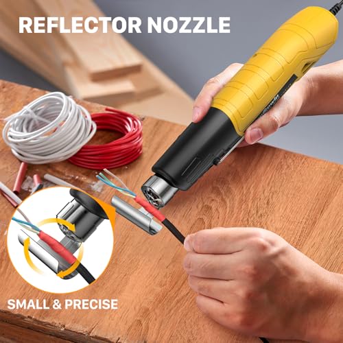 Mini Heat Gun 380W Fast Heat Hot Air Gun 2-Temp Settings 480°F-850°F(249°C-455°C) With Overheat Protection Reflector Nozzle, 4.9Ft Cable for Shrink Wrap, Vinyl, Crafts, Epoxy Resin (Yellow) - color: Yellow