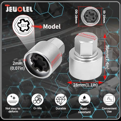 522 Wheel Locking Nut Key for VW, Socket Adapter (OD 28mm-ID 25mm) | Wheel Lock Nut Socket Adapter, Anti-Theft Lug Nut Removal Tool, Anti-Theft Screw Remover, Repair Tool, Tyre Fitting, garage - size: Socket 522