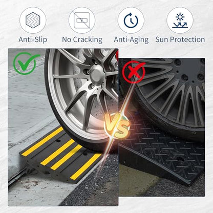 48" Commercial-Grade Rubber Driveway Ramps with Drainage Channels, Low-Profile Curb & Gutter Ramps for Vehicles, Wheelchairs & Carts, All-Weather Garage & Driveway Accessibility Solution
