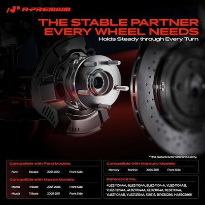 A-Premium 2 X Front Wheel Bearing and Wheel Hub Kit Compatible with Ford Escape 2001-2012 & Mazda Tribute 2001-2006/2008-2011 & Mercury Mariner 2005-2011