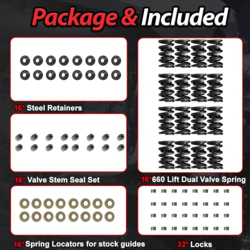Gen III/IV LS 660" Dual Valve Spring Platinum Kit with Retainers | Fit For LS1 LS2 LS3 LS4 LS6 L76 L92 L99 L33 LSA LQ4 LQ9 5.3L 5.7L 6.0L 6.2L OE#SK001 - color: For GM 5.3L 5.7L 6.0L 6.2L