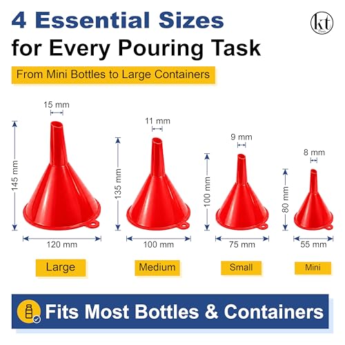 4Pcs All Purpose Plastic Funnel Set, Funnels for Kitchen & Automotive Use, Small to Large Funnels for Filling Bottles, Liquid Spices Powder Funnel for Small Bottles Cosmetic Lotion Essential Oil