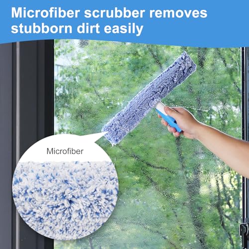 Mitclear Professional Window Cleaning Kit 14IN, Windows Cleaner Tool with Silicone Squeegee, Microfiber Scrubber & Cloth, Window Washing Equipment or Home Shower Glass Doors Car Windshield - size: 14 IN