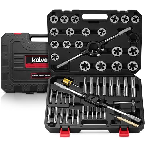 Kolvoii 52-Piece Large SAE Tap and Die Set, 1/4"-20 to 1"-14 Coarse and Fine Threads, Heavy-Duty GCr15 Steel Thread Repair & Rethreading Tool Kit for Internal & External Thread - size: 52-Piece SAE