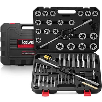 Kolvoii 52-Piece Large SAE Tap and Die Set, 1/4"-20 to 1"-14 Coarse and Fine Threads, Heavy-Duty GCr15 Steel Thread Repair & Rethreading Tool Kit for Internal & External Thread - size: 52-Piece SAE
