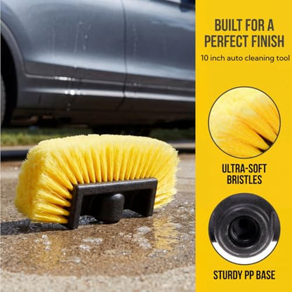 2 Pack Car Wash Brush Head, 10'' Car Wash Scrubber with Soft Bristle | Car Cleaning Brush Exterior Vehicle Wash Equipment Replacement for Auto RV Truck Boat Camper, Yellow