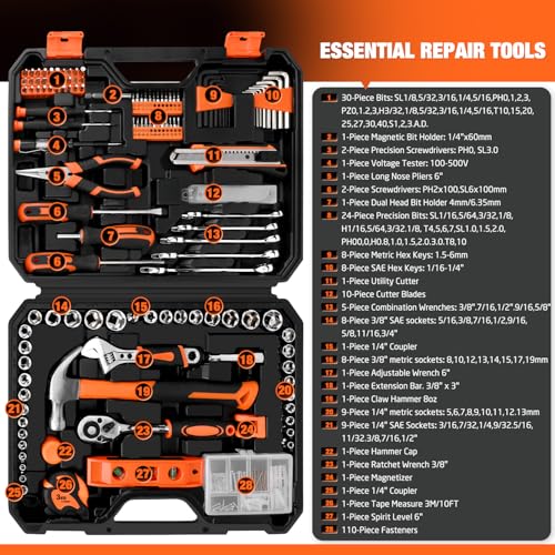 248-Piece Tool Set - General Household Hand Tool Kit with Plastic Toolbox Storage Case for Men, Home Repair, DIY Projects - color: Orange