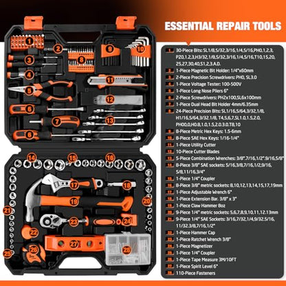 248-Piece Tool Set - General Household Hand Tool Kit with Plastic Toolbox Storage Case for Men, Home Repair, DIY Projects - color: Orange