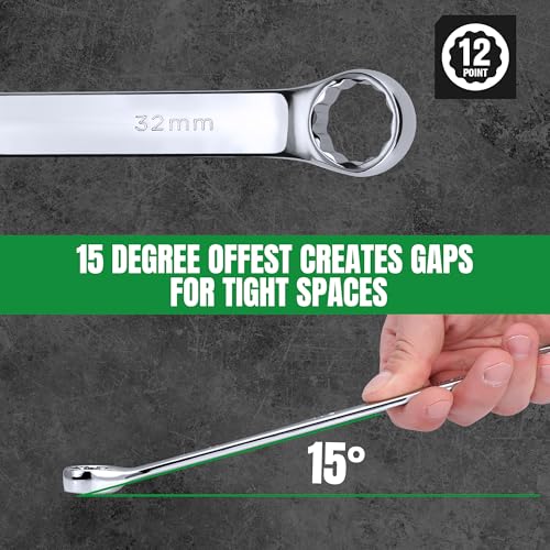 SK Combination Wrench Set, Metric 6 to 32mm, 22-Piece, Premium CR-V Steel | SuperKrome Finish, Drop Forged, 12-Point Wrenches, 15-Degree Offset, with Rolling Pouch - size: Metric 6 to 32mm