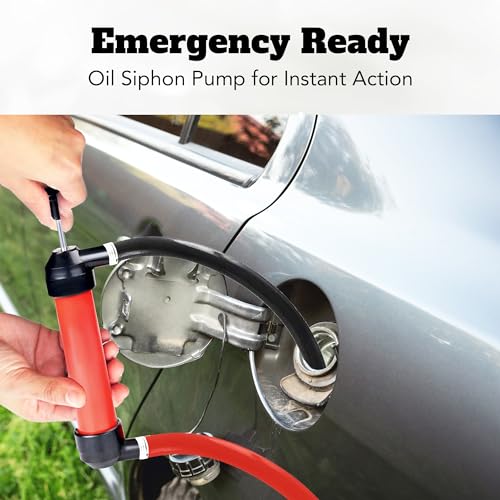 Vila Multi-use Manual Fuel Transfer Pump Kit - Portable Water & Gas Siphon, 15" Siphon Hose, Liquid Transfer for Automotive, Rain Barrels & Water Gardens