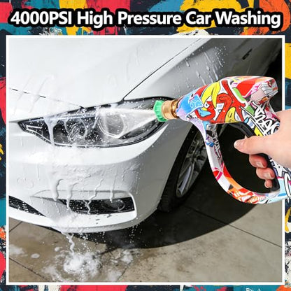 Pressure Washer Short Gun 4000 PSI High Pressure Power Washer Gun with M22-14mm Inlet and 1/4 Inch Quick Connector Heavy Duty Spray Gun for Foam Cannon Car Wash - color: Graffiti-Gun Only