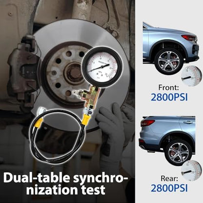 Brake Pressure Tester, Universal Brake Pressure Gauge, 0-3500PSI ABS Hydraulic Oil Pressure Gauge Kit, Brake System Test Diagnostic Tool for Gasoline Car