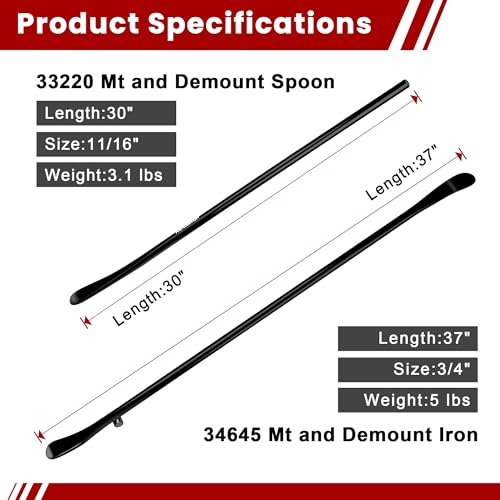 2PCS Tire Bar, 34645 Tire Mount and Demount Iron 37In, 3/4 in | 33220 Mt and Demount Spoon 30 in, 11/16 in, Tire Irons Heavy Duty Used for Off-Road Vehicle, Bus, Cars, Tractor Tubeless Truck Tires… - size: Upgrade Hardness, 2 PCS Set ( 37 in+ 30 in)