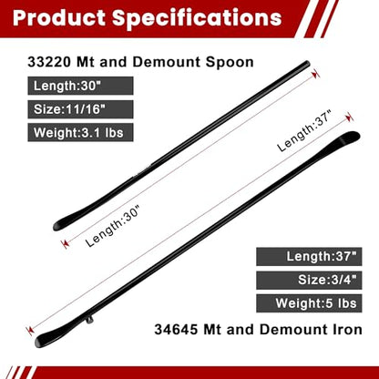 2PCS Tire Bar, 34645 Tire Mount and Demount Iron 37In, 3/4 in | 33220 Mt and Demount Spoon 30 in, 11/16 in, Tire Irons Heavy Duty Used for Off-Road Vehicle, Bus, Cars, Tractor Tubeless Truck Tires… - size: Upgrade Hardness, 2 PCS Set ( 37 in+ 30 in)