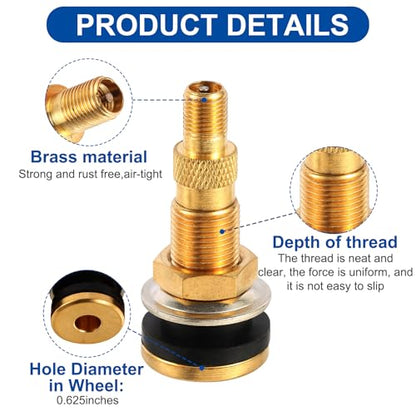 2 Piece TR618A Metal Valve Stems for Agricultural Equipment. Fits 0.618''+0.0157'' Valve Hole Dia, Length 1.99'', Brass Colour - size: TR618A 2pcs