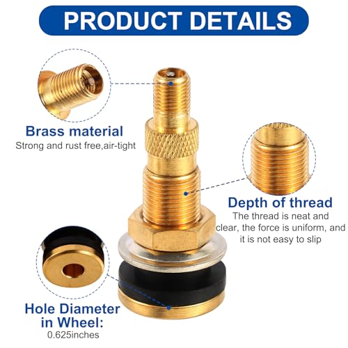 10 Piece TR618A Metal Valve Stems for Agricultural Equipment. Fits 0.618''+0.0157'' Valve Hole Dia, Length 1.99'', Brass Colour - size: TR618A 10pcs