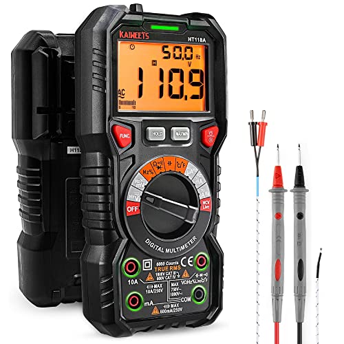 KAIWEETS Digital Multimeter TRMS 6000 Counts Voltmeter Auto-Ranging Fast Accurately Measures Voltage Current Amp Resistance Diodes Continuity Duty-Cycle Capacitance Temperature for Automotive - size: 6000 counts