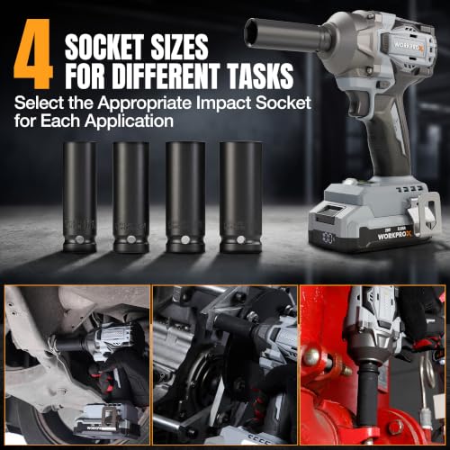 WORKPROX 20V Cordless Impact Wrench Brushless, 440 Ft-Ibs 1/2 Impact Gun | 600N.m High Torque Electric Impact Driver for Car Tire Change, Mower, Pickup & Home Repair, 3 Speeds, LED, 4 Sockets