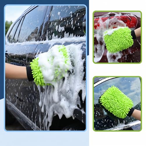 Premium Car Wash Mitt Microfiber - Scratch-Free Lint-Free, Ultra-Soft Chenille Material, (7.1"x9.8") 1 Pack, for Car Washing, Interior & Home Cleaning (Green) - color: Green