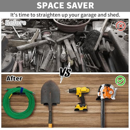 Upgraded Trimmer Rack Wall Mount - 8" Heavy Duty Weed Eater Hanger for Garage Wall, Garden Power Tool Holder Organizer Hooks for Grass Trimmer, Hedge Trimmer, Leaf Blower and Chainsaw, Black, 4 Pack - color: Black-4Pack