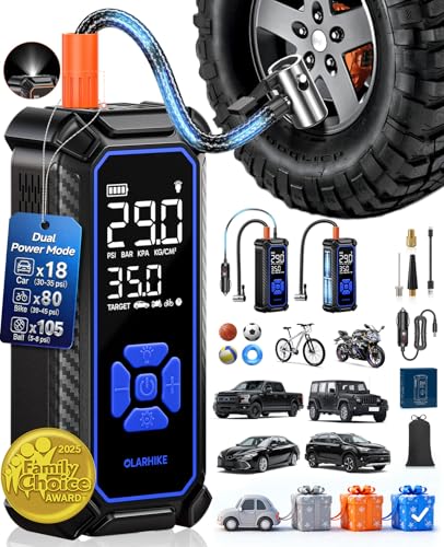 OlarHike Tire Inflator Portable Air Compressor, Dual Power - 6000mAh & 12V DC, Cordless Air Pump for Car Tires, Bikes, Motorcycle, Balls with LED & Digital Pressure Gauge, Auto Shut-off - color: 2-blue