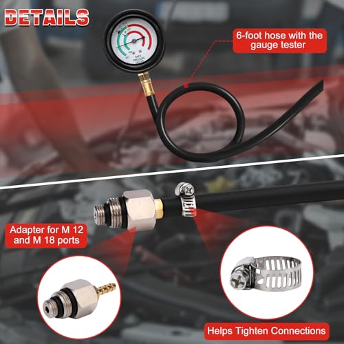 Pressure Tester Kit - Catalytic Converter Clog Diagnostic Tool with 2.5 PSI/Bar Gauge, 6FT Hose, M 12 / M 18 Adapters & ABS Case for Automotive Repair
