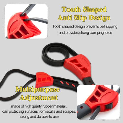 2PCS Oil Filter Wrench Set, Car Rubber Strap Wrenches, Adjustable Rubber Strap Wrench, 6in+ 8in Automotive Multifunctional Belt Wrench for Mechanics Plumbers