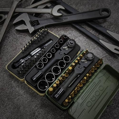 KESI Tool Torx Bit Set 77-Piece, Fully Armed Bits Ratchet Set with 13-Piece 1/4" Dr. Low Profile Sockets, 1/4" Dr 29-piece, and 35-piece Multi Function Bit Set - size: 77PC Full Gear Set
