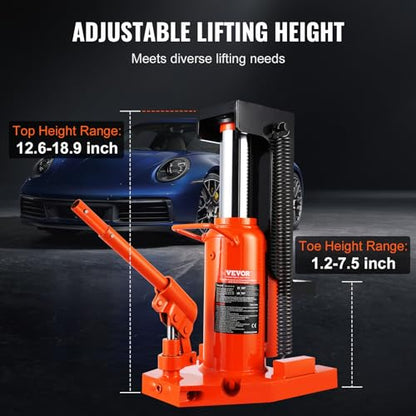VEVOR Hydraulic Toe Jack, 10 Ton Lift, 20 Ton Capacity, 1.2-7.5 in Toe Height, 12.6-18.9 in Top Height, Air Hydraulic Claw Jack for Machinery - size: 10-20 ton
