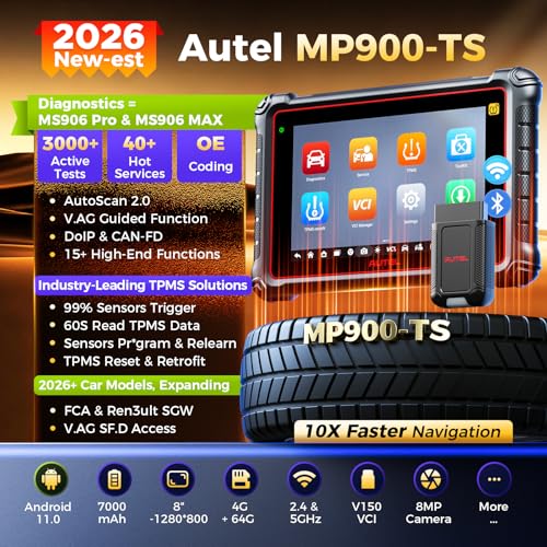 Autel MaxiPRO MP900TS Scanner: 2026 8in MP900-TS up of MaxiSYS MS906 PRO MS906TS MP900BT MK900-TS, Full TPMS as MS906 Pro-TS, Car Bidirectional Scan Tool, 40+ Service, All System, CAN FD&DOIP, OS 11.0