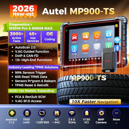Autel MaxiPRO MP900TS Scanner: 2026 8in MP900-TS up of MaxiSYS MS906 PRO MS906TS MP900BT MK900-TS, Full TPMS as MS906 Pro-TS, Car Bidirectional Scan Tool, 40+ Service, All System, CAN FD&DOIP, OS 11.0