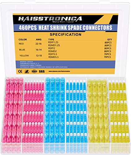haisstronica 460PCS Heat Shrink Spade Connectors,AWG 22-10 Female and Male Wire Connectors,Quick Disconnect Spade terminlas - size: AWG 22-10, style: Male&Female Kit 460PCS