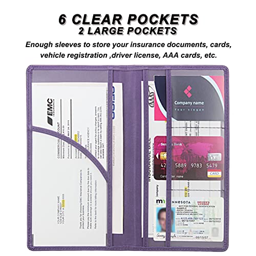 Car Registration and Insurance Holder, Premium Leather Insurance and Registration Holder,vehicle Glove Box Car Organizer, with Magnetic Shut for Cards, Driver License (Purple) - color: 11-Purple