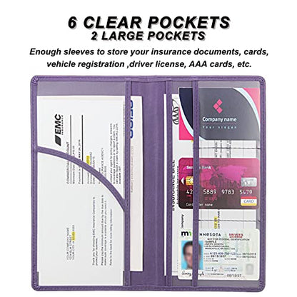 Car Registration and Insurance Holder, Premium Leather Insurance and Registration Holder,vehicle Glove Box Car Organizer, with Magnetic Shut for Cards, Driver License (Purple) - color: 11-Purple