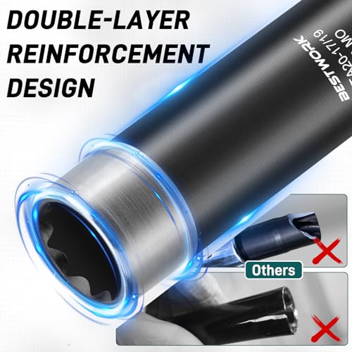 10 Spline Lug Nut Key, for TA20-17/19 10 Point Lug Nut Socket | Compatible with Bimecc 10 Spline Lug Nut Socket, Double Layer Reinforcement, Dual Hex Drive, CR-MO Steel - size: TA20-17/19
