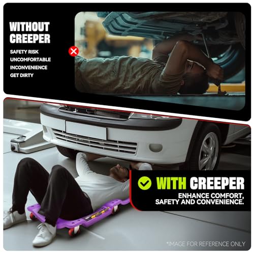 Auto Dynasty 36 Inches Mechanic Creeper, Automotive Garage Repair Low Profile Under Car Rolling Creeper with Padded Headrest, Plastic, Purple - color: Purple, size: 36" L