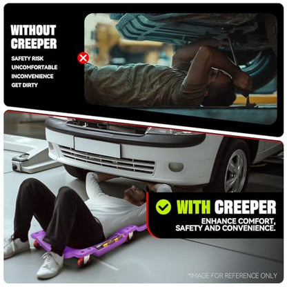 Auto Dynasty 36 Inches Mechanic Creeper, Automotive Garage Repair Low Profile Under Car Rolling Creeper with Padded Headrest, Plastic, Purple - color: Purple, size: 36" L