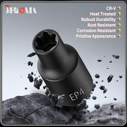 EP Socket EP4, 6 Point 1/4” Dr Female External E-Torx Plus Socket | EP Socket, Female External, E-Torx Plus Socket, External, Cr-V Steel, High Deformation Prevention - size: EP4