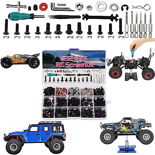 RC Car Repair Work Stand 532 PCS RC Repair Tool Screws Set Kit 360 Degree Rotation RC Repair Station Screwdrivers Screws Pallet Kit for 1/8 1/10 1/12 1/16 1/18 RC Crawler Truck Buggy Tool Set - color: Blue