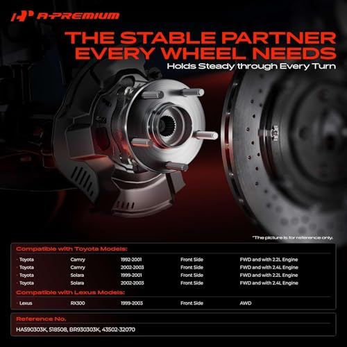 A-Premium 2 x Front Wheel Bearing and Wheel Hub Kit with 5-Lug Compatible with Toyota Camry 1992-2001 L4 2.2L, Camry 2002-2003 L4 2.4L, Solara 1999-2001 L4 2.2L, Solara 2002-2003 L4 2.4L & Lexus RX300
