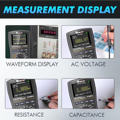 Portable Digital Multimeter Oscilloscope Automotive | 10MHz bandwidth. 50Msps sampling rate. 6000 counts display. Built in 250V explosion proof fuse. Stores 100 data sets. - color: ET828