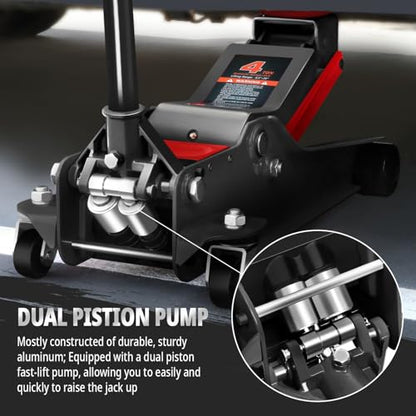 PM PERFORMOTOR Low Profile Hydraulic Trolley Service/Floor Jack, 4 Ton (8000 lbs) Capacity, Lifting Range 4.5"-20", Black, PM-TOL-FJ40-BK - color: Black